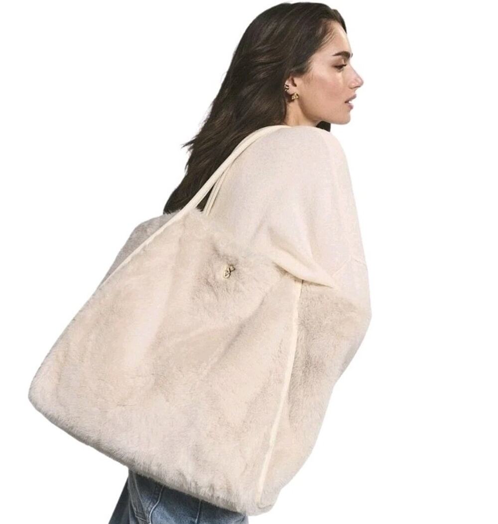 Victoria's Secret Cream Faux-Fur Tote Bag NWT